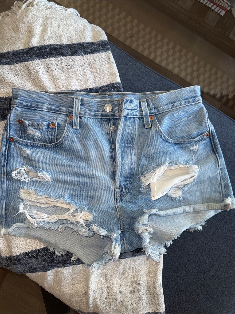 Levi's Light Blue Distressed Denim Jean Shorts
